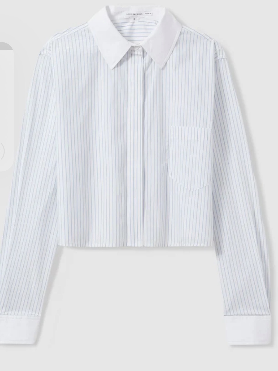 Nwt Good American White Shirt With Blue Pinstripes